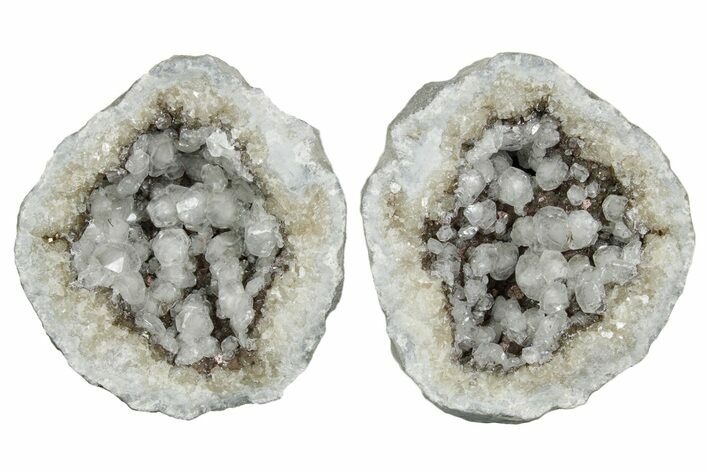 Keokuk Geode with Calcite Crystals (Pair) - Missouri #349523